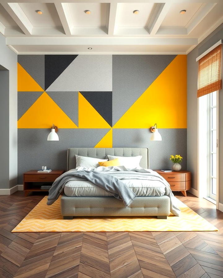 Grey and Yellow Geometric Patterns - 25 Yellow and Grey Bedroom Ideas