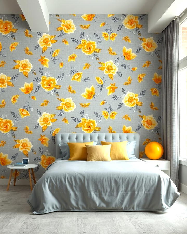 Grey and Yellow Patterned Wallpaper - 25 Yellow and Grey Bedroom Ideas