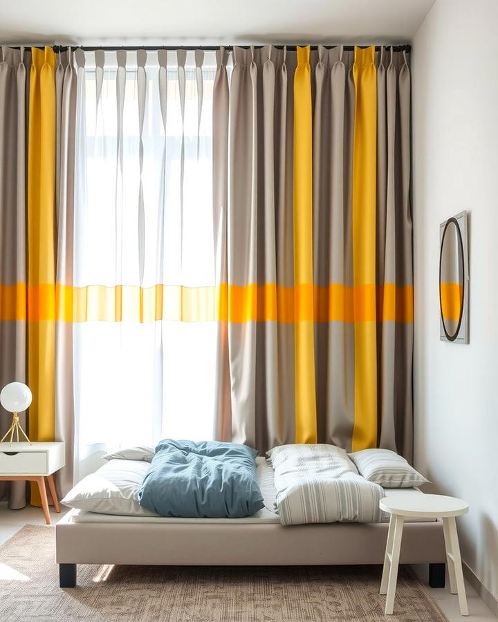 Grey and Yellow Striped Curtains - 25 Yellow and Grey Bedroom Ideas
