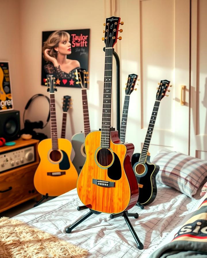 Guitar Stand with Taylors Influence - 25 Taylor Swift Themed Bedroom Decor Ideas