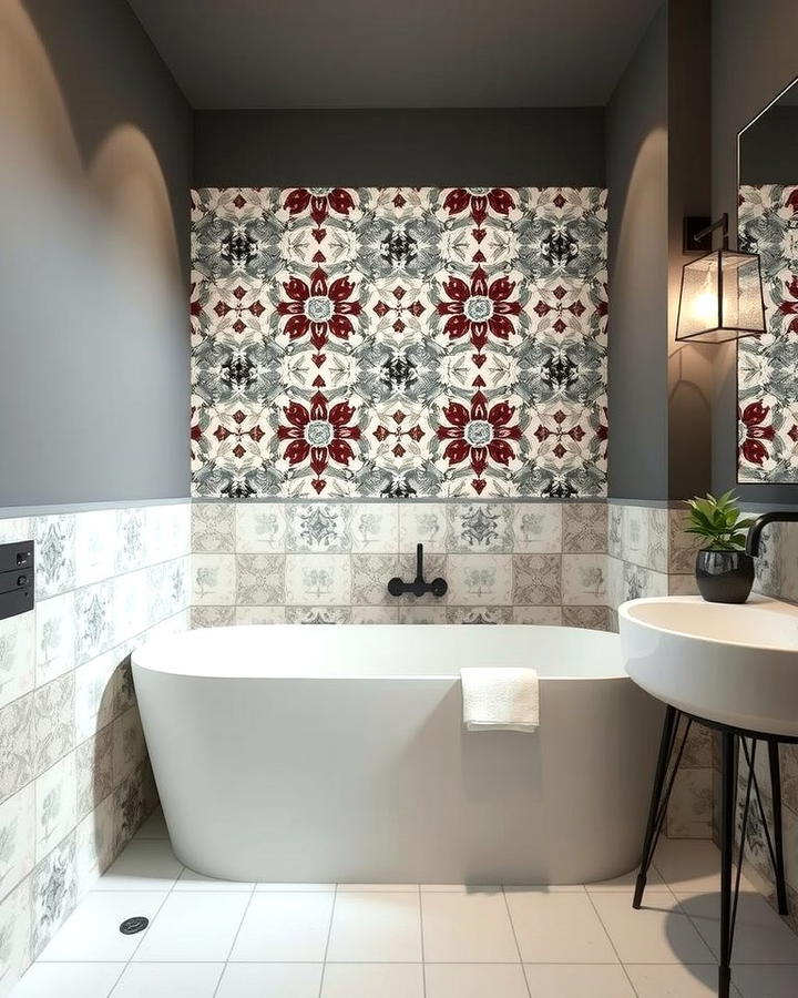 Half Wall Tiles with Bold Patterns - 30 Half-wall Tile Bathroom Ideas