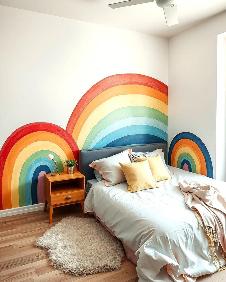 Hand Painted Rainbow Murals - 25 Rainbow Bedroom Ideas