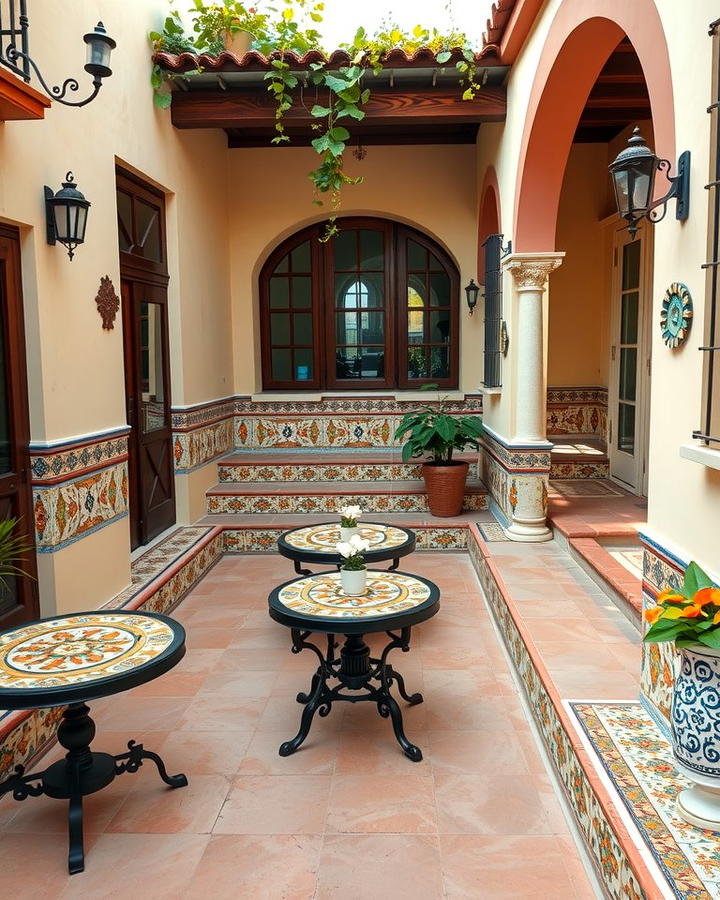 Hand Painted Tile Accents - 25 spanish style patio ideas