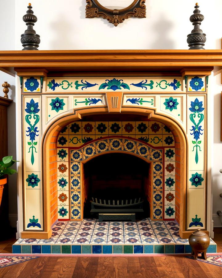 Hand Painted Tile Accents - 25 Spanish Style Fireplace Ideas