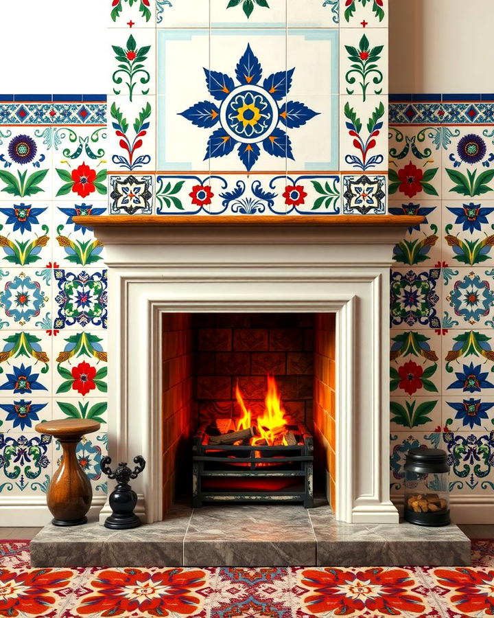 Hand Painted Tile Fireplace Surround - 25 Spanish Style Fireplace Ideas