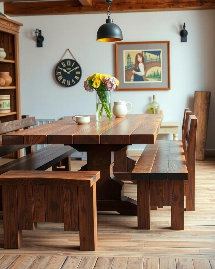 Handcrafted Dining Benches - 30 Rustic Dining Room Ideas