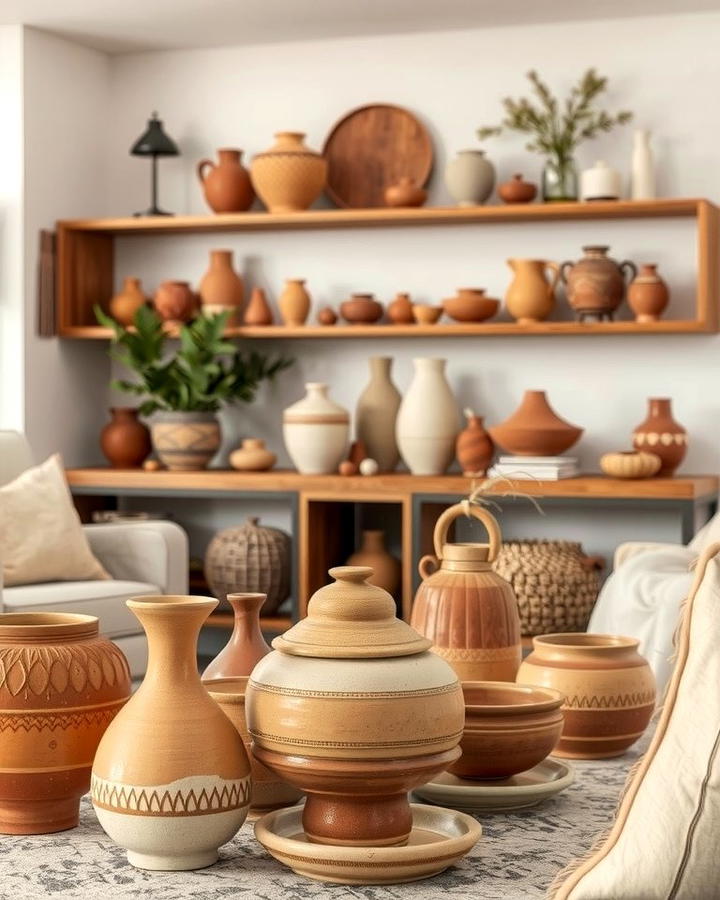 Handmade Pottery Accents - 25 Moody Boho Living Room Ideas