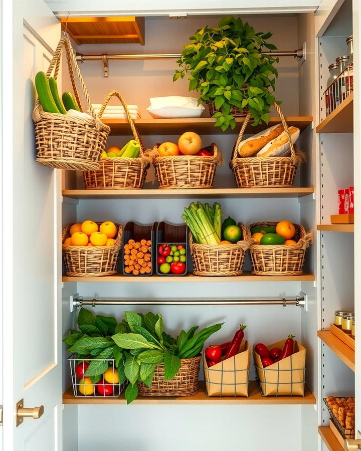 Hanging Baskets for Vertical Storage - 25 Small Pantry Ideas