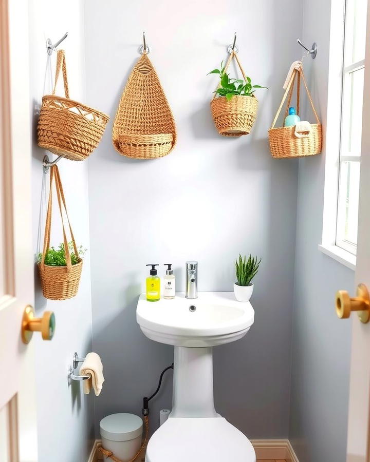 Hanging Baskets for Vertical Storage - 25 Over Toilet Storage Ideas