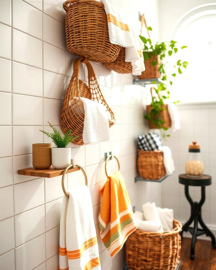 Hanging Baskets for Wall Storage - 30 Bathroom Cabinet Organizing Ideas