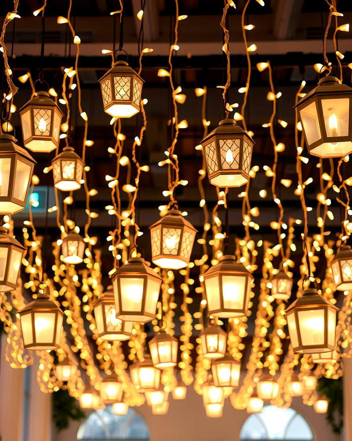 Hanging Lanterns and Fairy Lights - 30 Wedding Backdrop Ideas