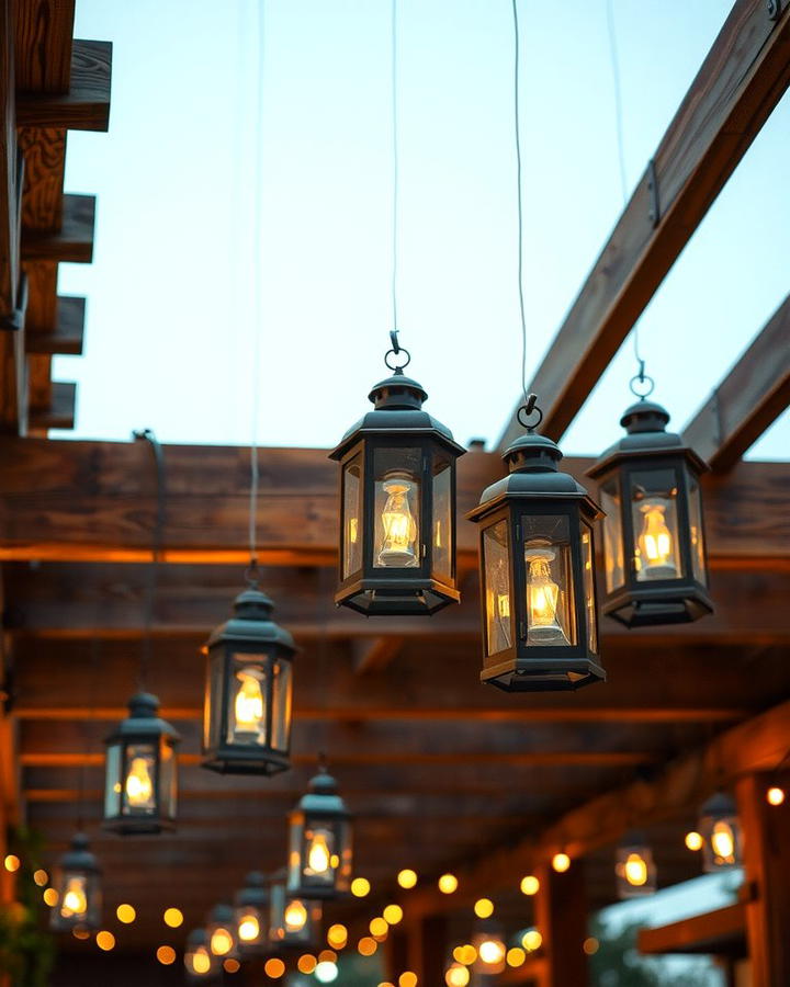 Hanging Lanterns for Rustic Charm - 25 Pergola Lighting Ideas