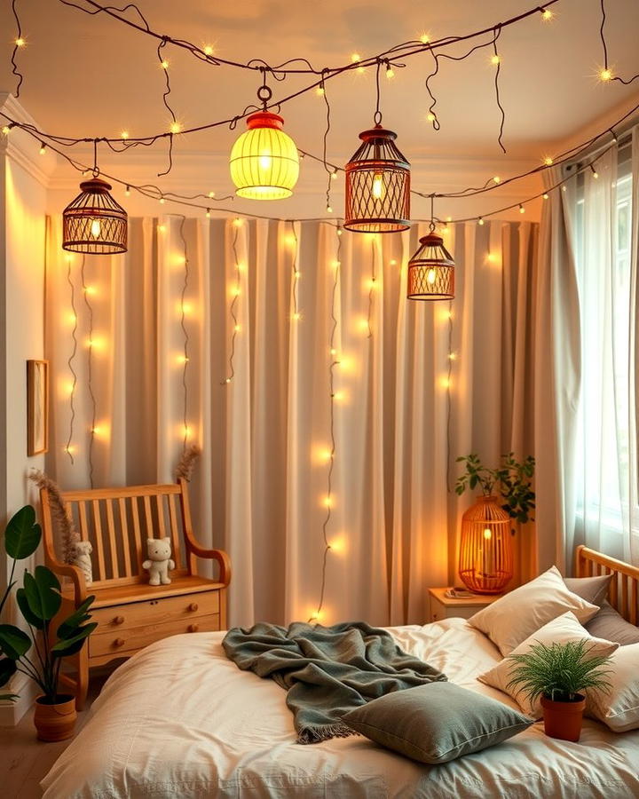 Hanging Lanterns or String Lights - 30 Forest Themed Bedroom Ideas