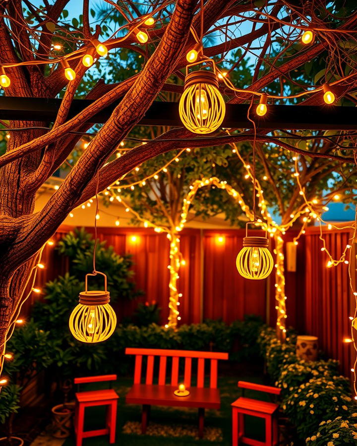 Hanging Lights for Ambiance - 25 Small Backyard Landscaping Ideas