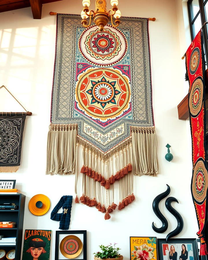 Hanging Macrame or Tapestry Art - 30 High Ceiling Tall Wall Decor Ideas