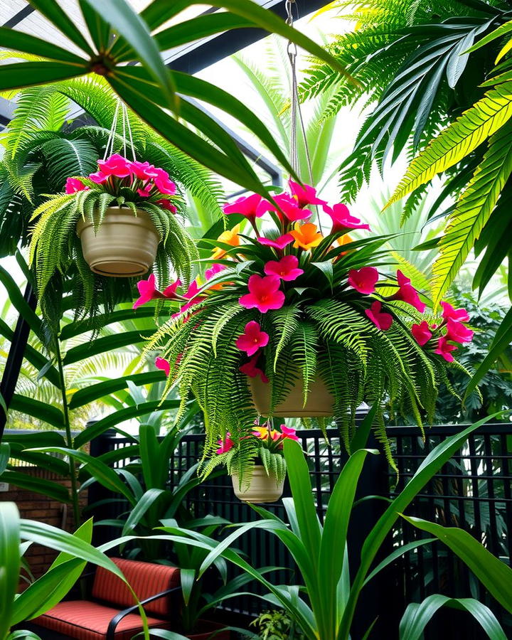 Hanging Planters with Ferns - 25 Tropical Garden Ideas