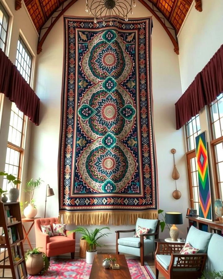 Hanging Tapestries for Bohemian Flair - 30 High Ceiling Tall Wall Decor Ideas