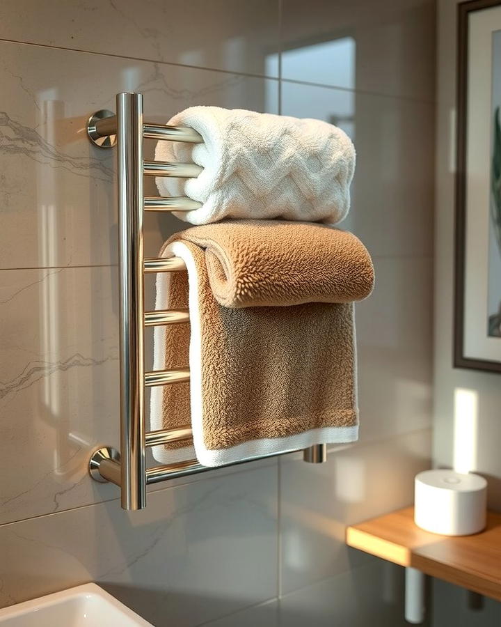 Heated Towel Racks for Warmth - 25 Spa Like Bathroom Ideas