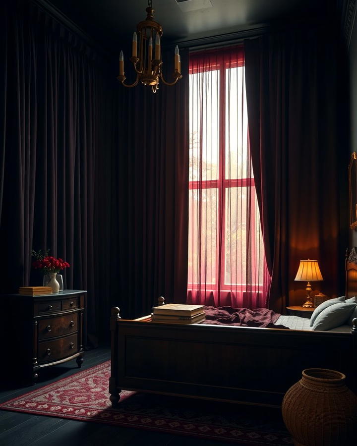 Heavy Drapes or Curtains - 30 dark academia bedroom ideas