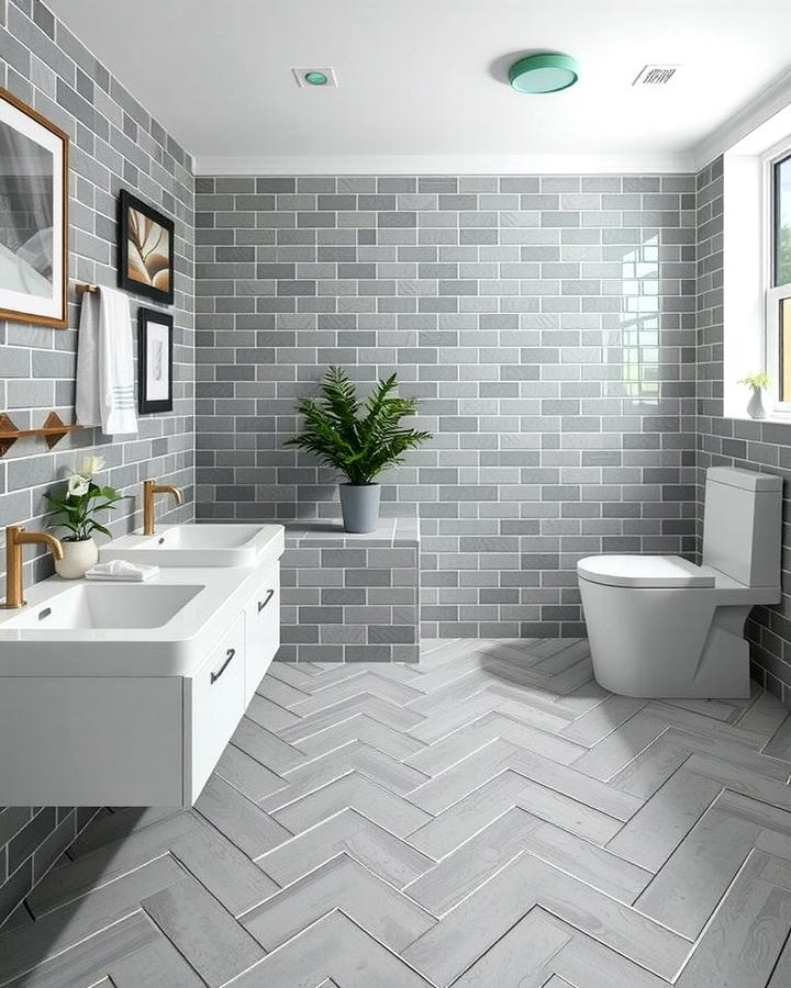 Herringbone Gray Tiles for a Stylish Pattern - 30 Gray Floor Bathroom Ideas