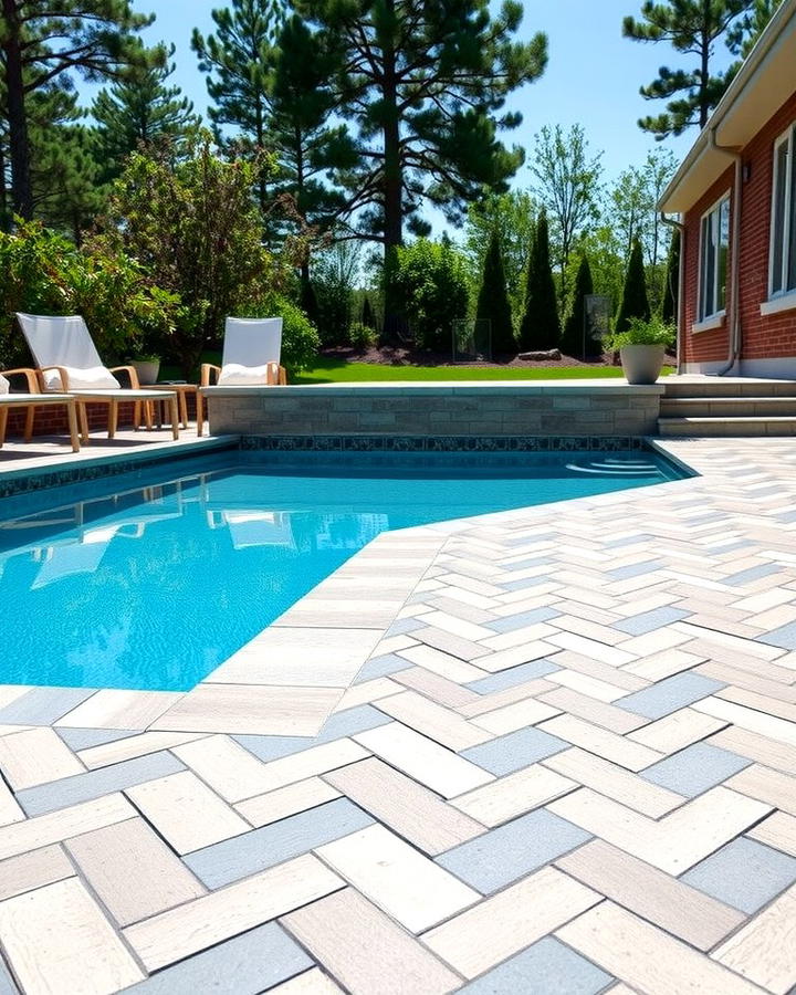 Herringbone Pattern - 25 Stamped Concrete Pool Deck Ideas