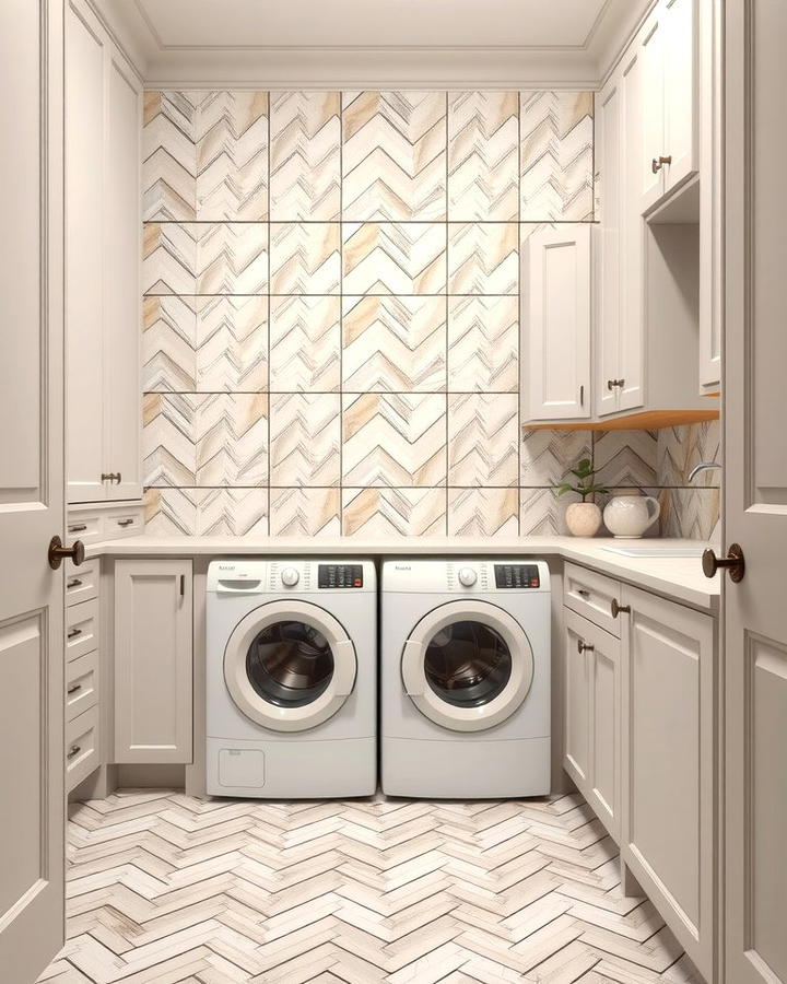 Herringbone Pattern Tiles for Subtle Sophistication - 30 Laundry Room Tile Ideas