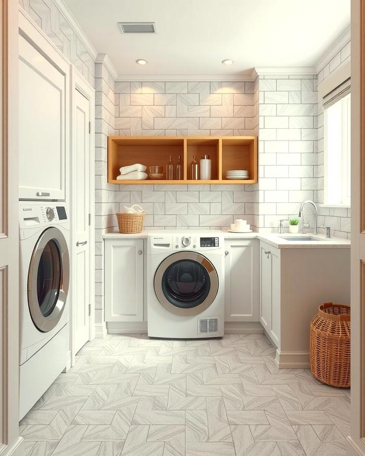 Herringbone Pattern Tiles - 30 Laundry Room Tile Ideas