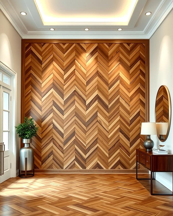 Herringbone Pattern Wood Wall - 25 Wood Trim Accent Wall Ideas