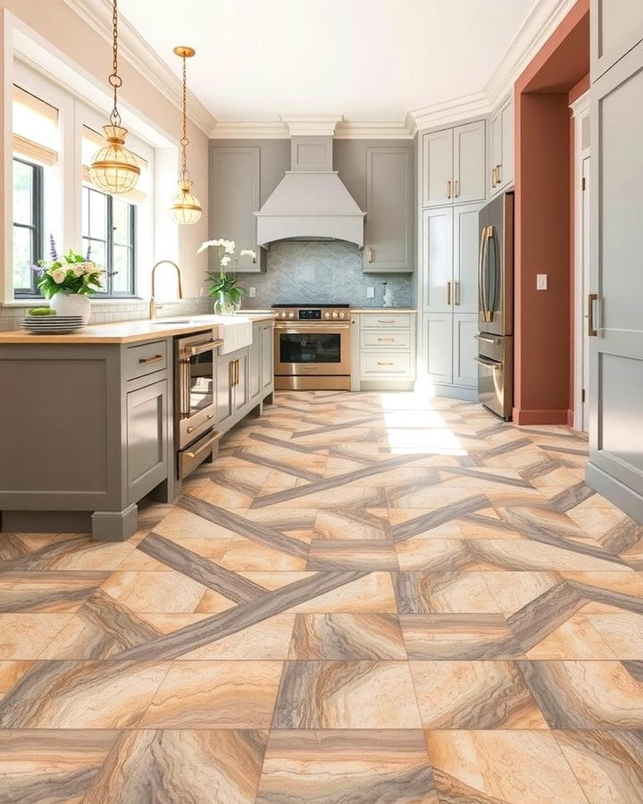 Herringbone Pattern with Travertine Tiles - 25 Travertine Floor Kitchen Ideas