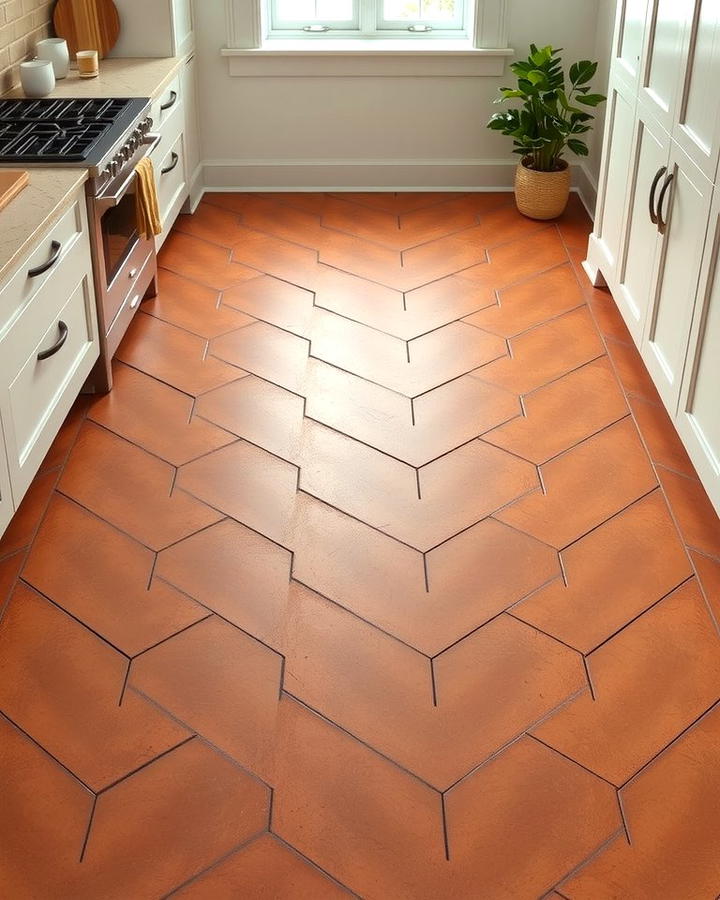 Herringbone Terracotta Layout - 25 Terracotta Kitchen Floor Ideas