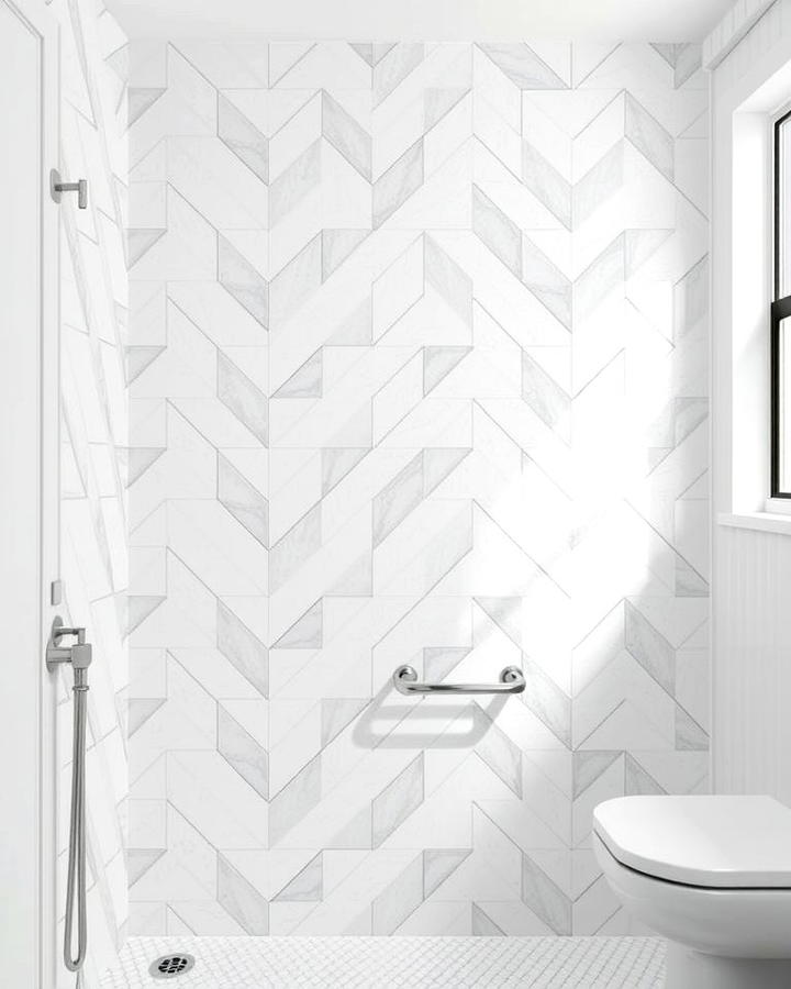 Herringbone Tile Patterns - 30 White Tile Bathroom Ideas