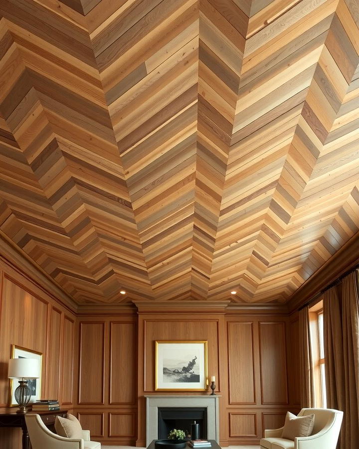 Herringbone Wood Ceiling for Sophistication - 25 Wood Ceiling Ideas