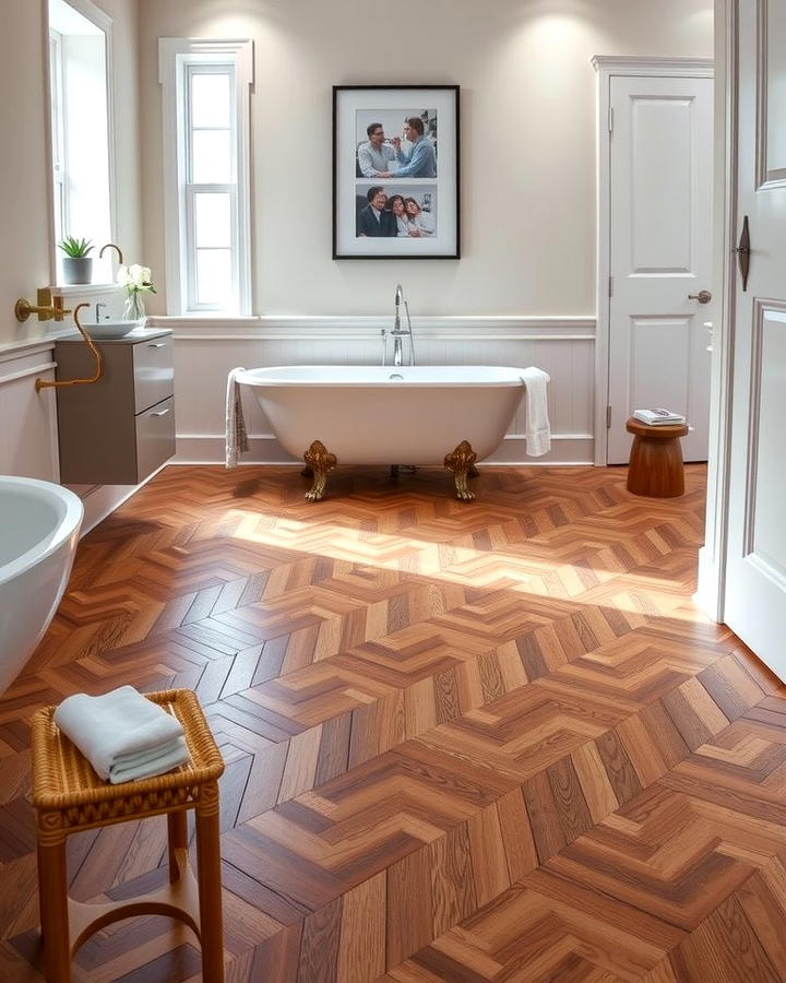 Herringbone Wood Flooring - 30 Ideas for Wood Floors in Bathrooms