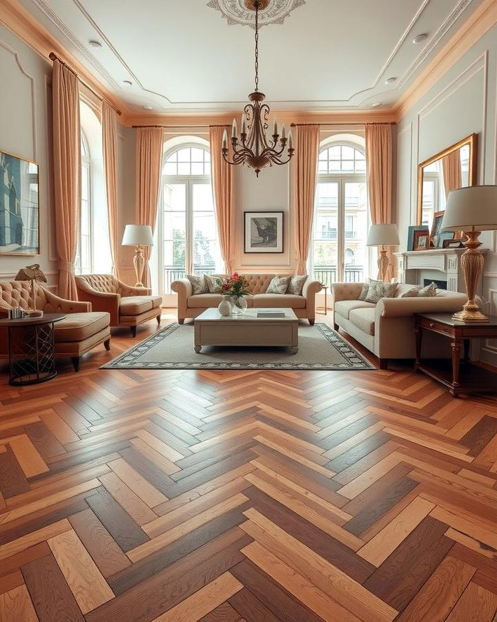 Herringbone Wood Flooring - 25 Parisian-style Living Room Ideas