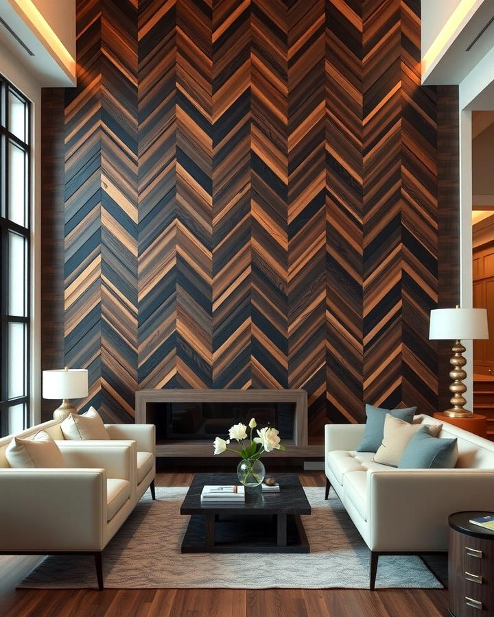 Herringbone Wood Wall - 25 Wood Trim Accent Wall Ideas