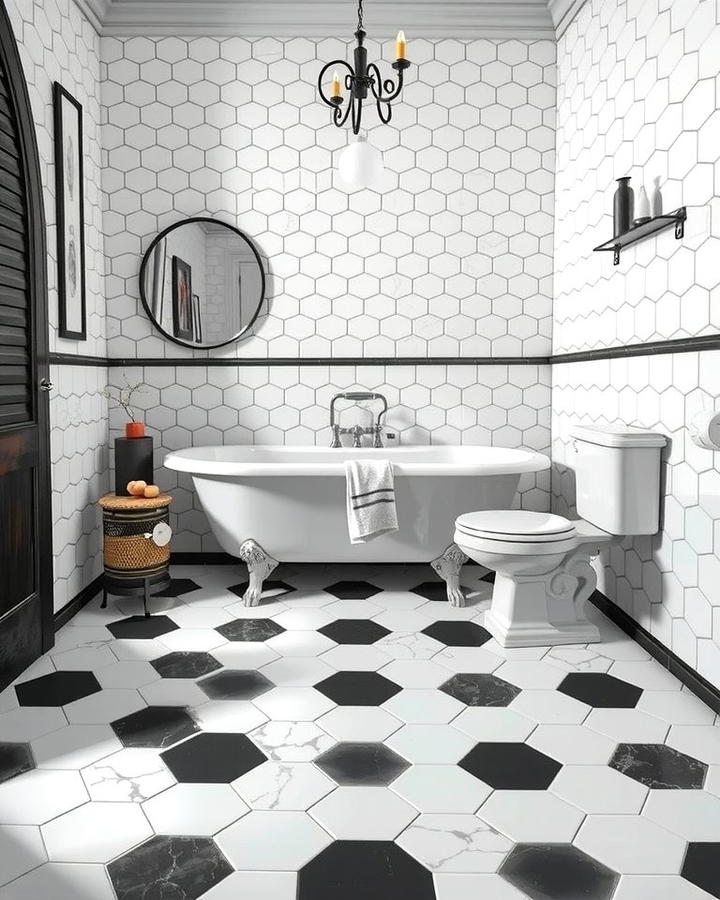 Hexagon Floor Tiles - 25 Vintage Bathroom Ideas