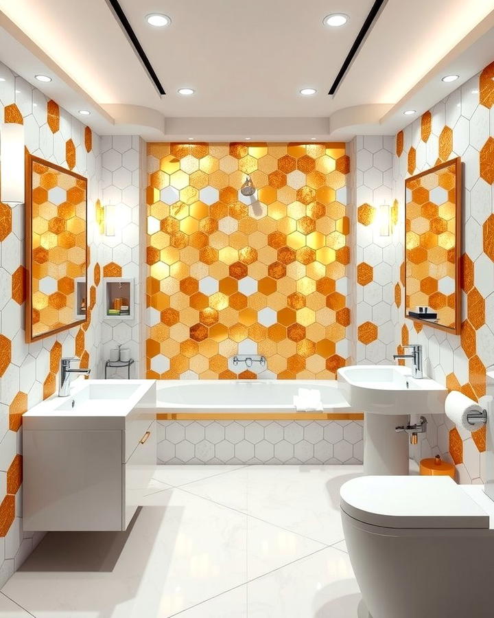 Hexagon Tiles with Metallic Accents 2 - 30 Bathrooms With Hexagon Tile Floors