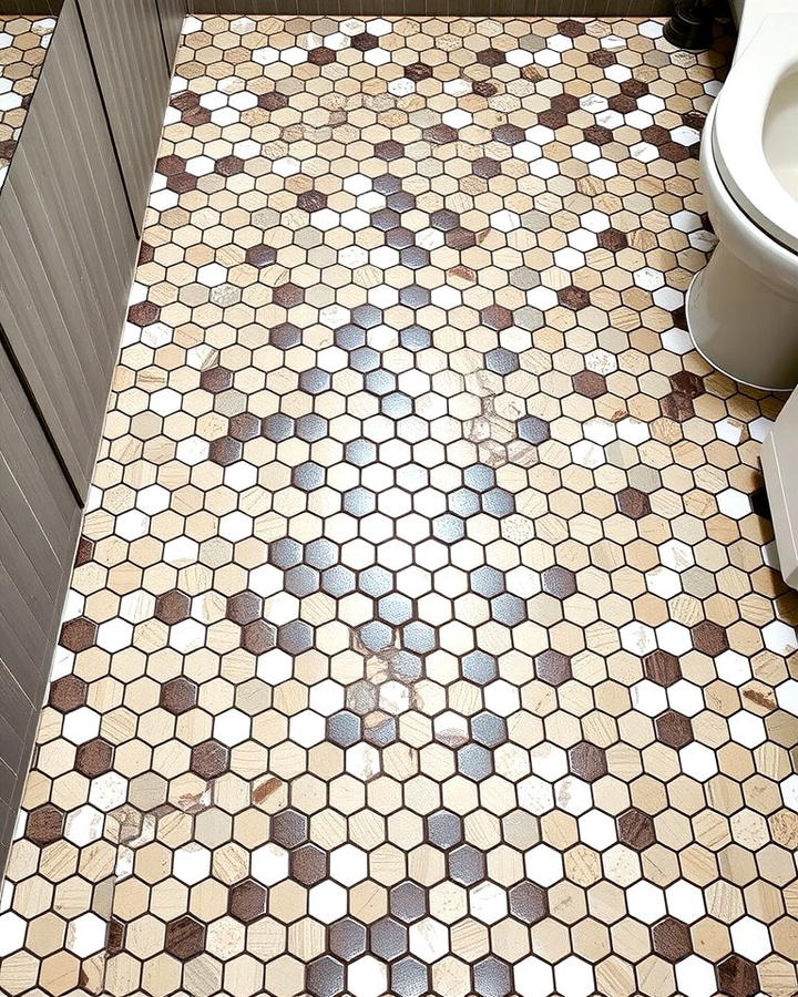 Hexagon and Penny Tile Combination - 25 Penny Tile Bathroom Floor Ideas