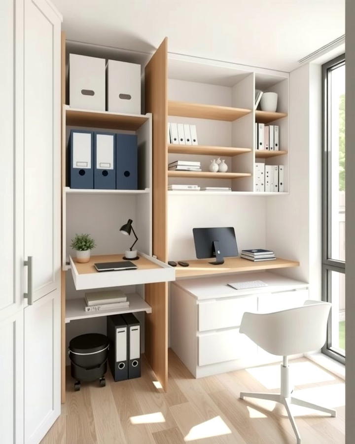 Hidden Pull Out Shelves for Convenience - 25 Office Shelving Ideas