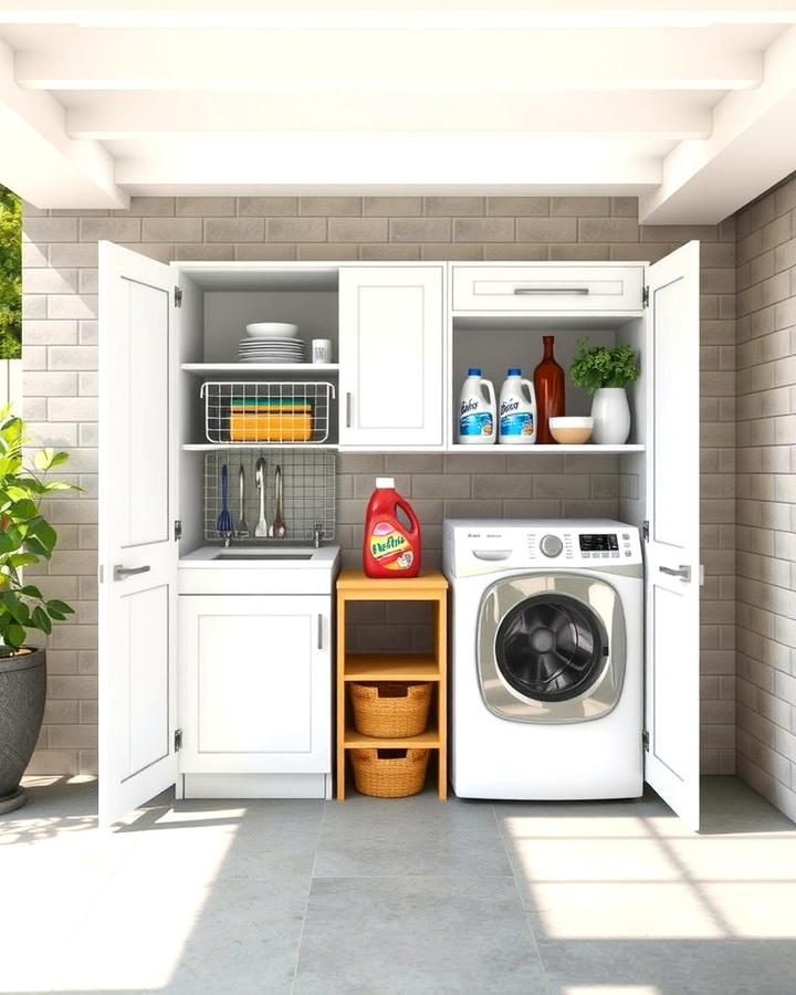 Hidden Storage Cabinets - 25 Outdoor Laundry Area Design Ideas