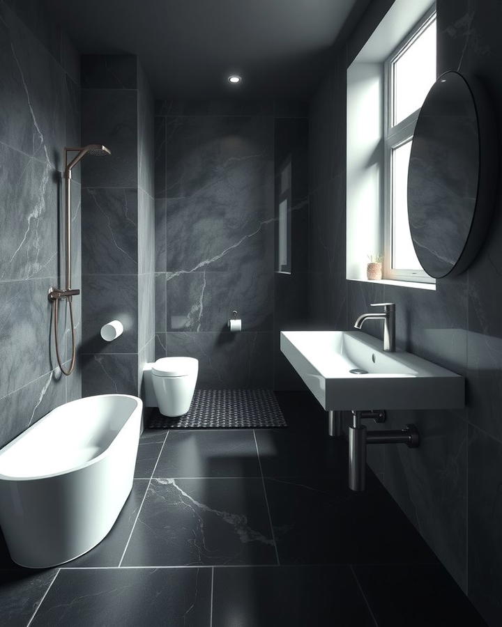 High Contrast Gray and Black Bathroom Floors - 30 Gray Floor Bathroom Ideas