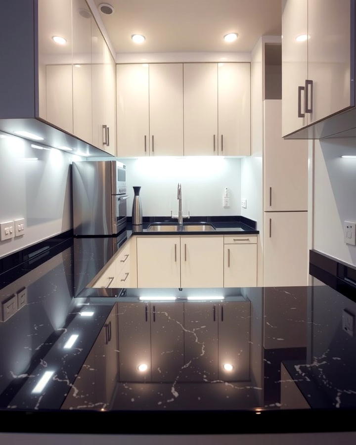 High Gloss Black Granite for Small Kitchens - 30 Black Granite Countertops Kitchen Ideas