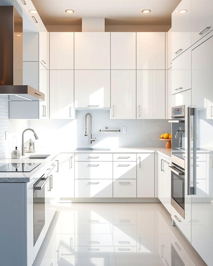 High Gloss Finish for a Modern Edge - 25 White Kitchen with Stainless Steel Appliances Ideas