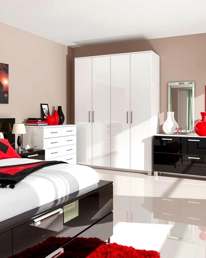 High Gloss Furniture Finishes - 25 red black and white bedroom ideas