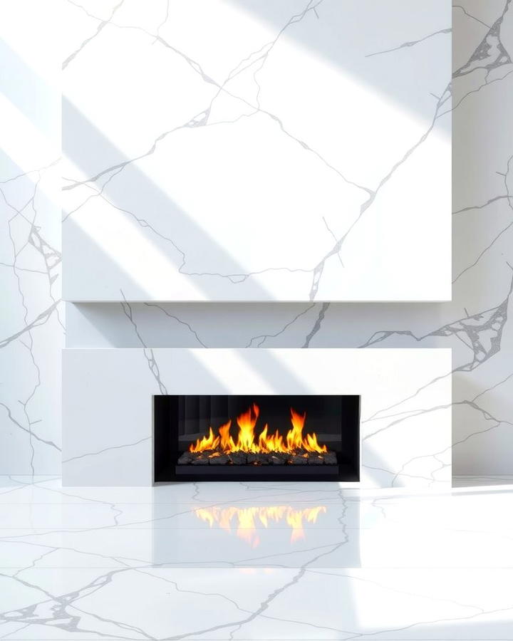 High Gloss Quartz for a Modern Touch - 25 Quartz Fireplace Surround Ideas