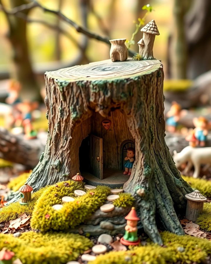 Hollow Tree Stump with Miniature Doors - 25 Tree Stump Fairy Garden Ideas