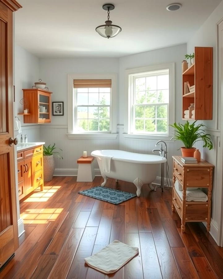 Honey Toned Wood for Warmth and Comfort - 30 Ideas for Wood Floors in Bathrooms