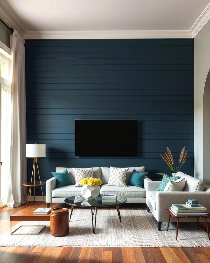 Horizontal Shiplap with Bold Colors - 25 Shiplap Living Room Ideas