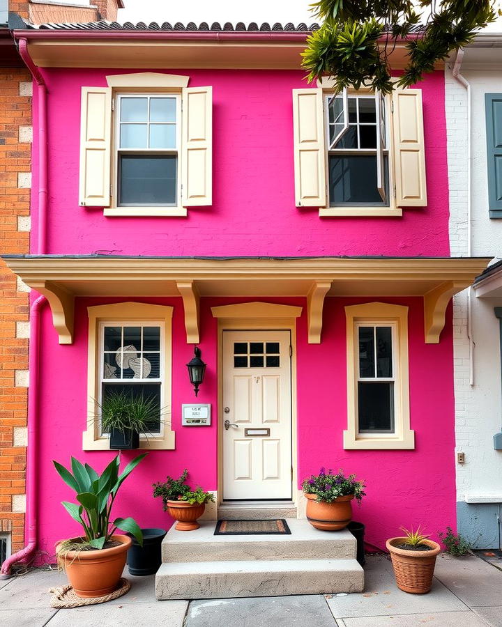 Hot Pink with Neutral Accents - 25 Pink House Exterior Ideas