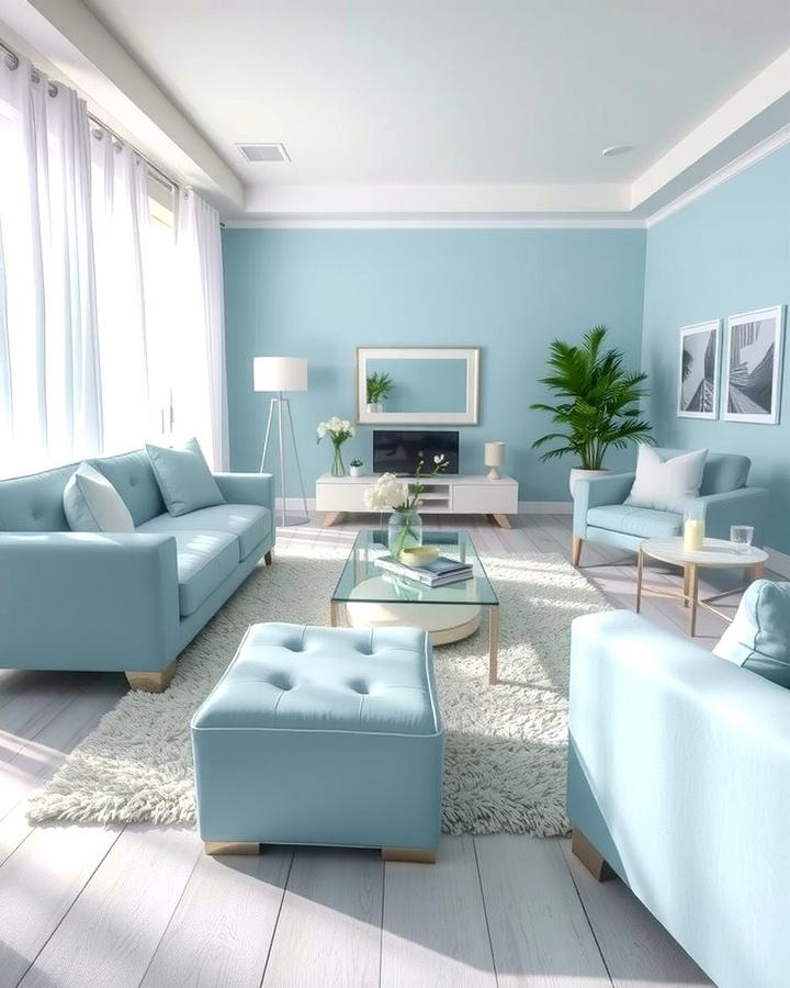 Icy Blue Calm - 25 Monochromatic Living Room Ideas